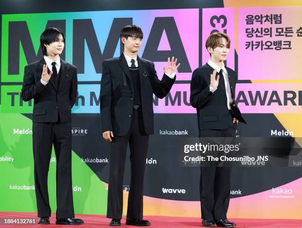 Taemin, Minho and Key of SHINee attends the '2023 Melon Music Awards' red carpet event at Inspire Arena in Jung-gu on December 02, 2023 in Incheon,...