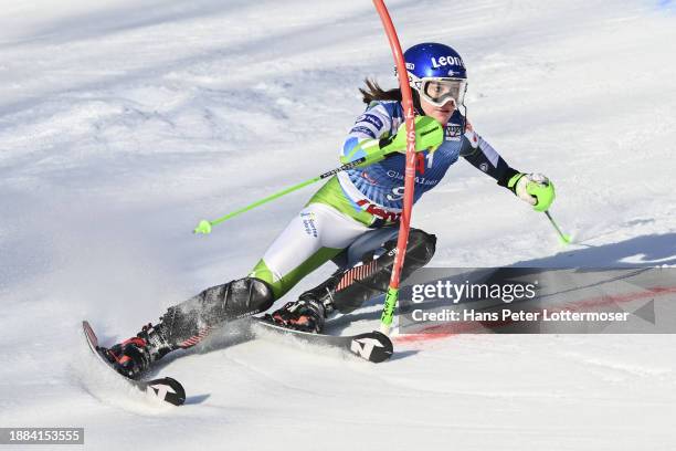 Andreja Slokar of Slovenia of the Women's Slalom during the first run Audi FIS Alpine Ski World Cup on December 29, 2023 in Lienz, Austria.