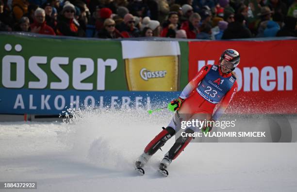 Switzerland's Camille Rast reacts after her second run of the Women's Slalom race at the FIS Alpine Skiing World Cup event on December 29, 2023 in...