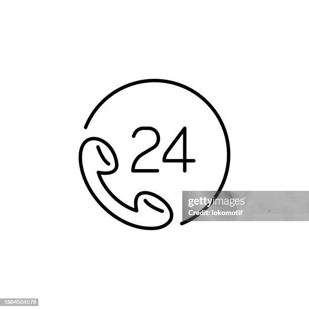 7/24 call center line icon with editable stroke. the icon is suitable for web design, mobile apps, ui, ux, and gui design. - it worker white background stock illustrations
