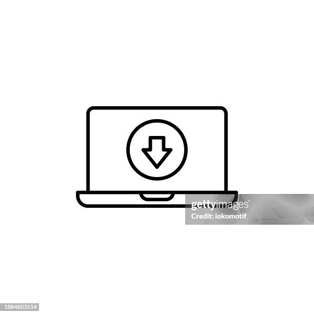 download line icon with editable stroke. the icon is suitable for web design, mobile apps, ui, ux, and gui design. - computer save icon stock illustrations