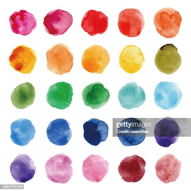 illustrazioni stock, clip art, cartoni animati e icone di tendenza di punti colorati dell'acquerello - campione di colore