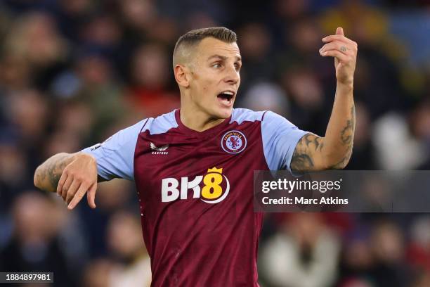 Lucas Digne of Aston Villa during the Premier League match between Aston Villa and Sheffield United at Villa Park on December 22, 2023 in Birmingham,...