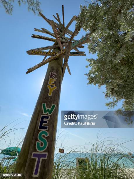 key west direction sign, fort zachary taylor historic state park of key west, florida - florida v florida state stock pictures, royalty-free photos & images