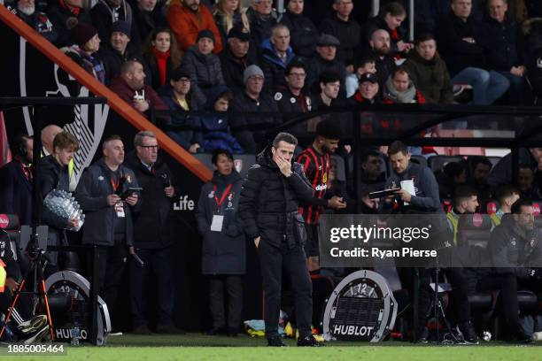 Marco Silva, Manager of Fulham reacts during the Premier League match between AFC Bournemouth and Fulham FC at Vitality Stadium on December 26, 2023...