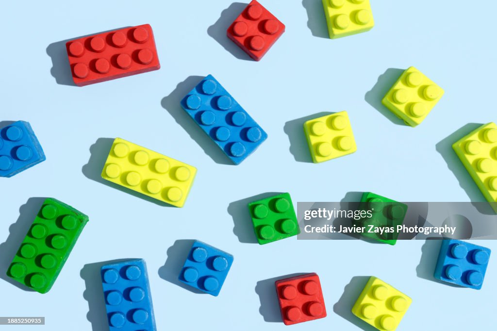 Colorful Toy Blocks on Blue