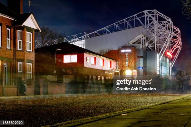General view outside the stadium as fans arrive prior to the Premier League match between Manchester United and Aston Villa at Old Trafford on...