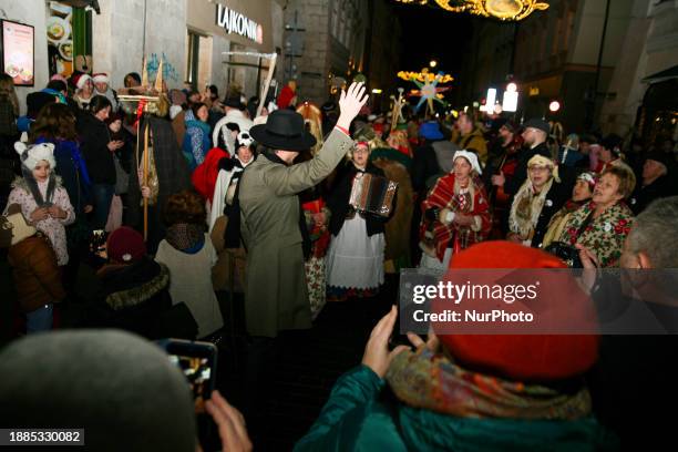 Participants are walking through the city streets in a traditional carol procession, ending the Year of Tetmajer, in Krakow, Poland, on December 28,...