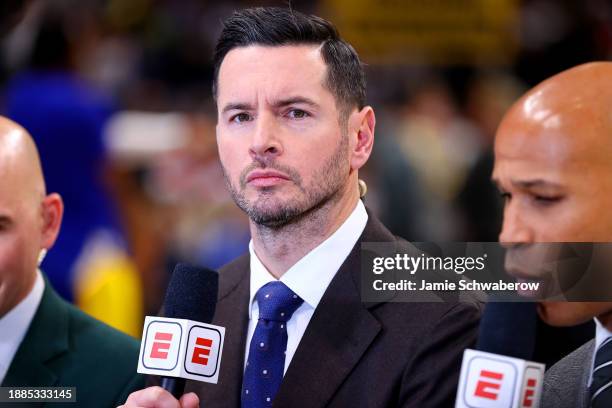 Former NBA player JJ Redick works for ESPN at Ball Arena on December 25, 2023 in Denver, Colorado. NOTE TO USER: User expressly acknowledges and...