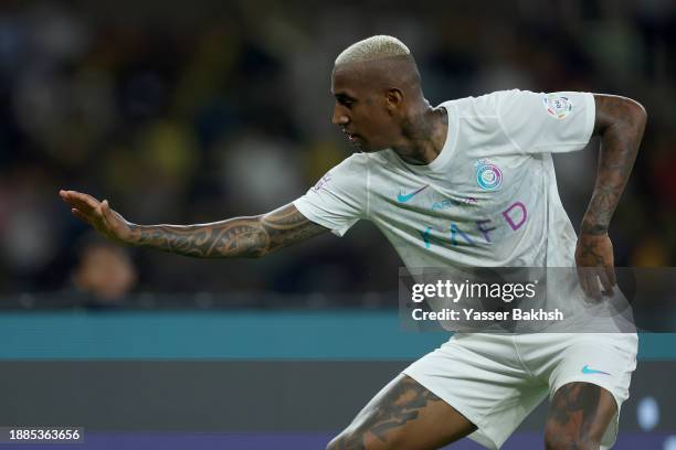 Anderson Talisca of Al Nassr celebrates after scoring their second side goal during the Saudi Pro League match between Al-Ittihad and Al-Nassr at...