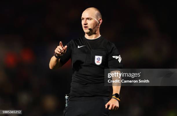 Match Referee, Bobby Madley reacts during the Sky Bet Championship match between Birmingham City and Stoke City at St Andrews on December 26, 2023 in...