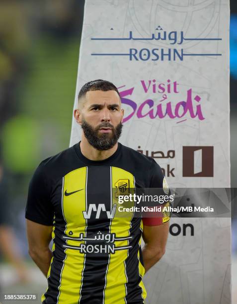 Karim Benzema of Al-Ittihad before the Saudi Pro League match between Al-Ittihad and Al-Nassr at Prince Abdullah Al Faisal Stadium on December 26,...