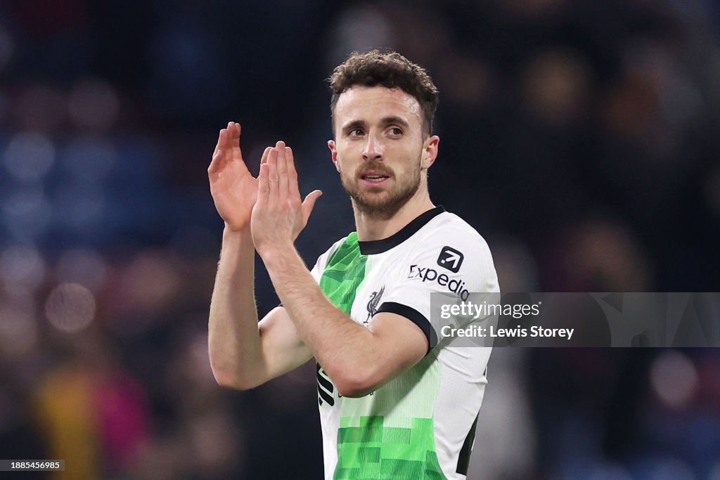 Diogo Jota of Liverpool applauds the fans after the team's victory