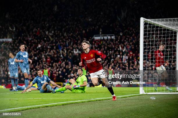 Alejandro Garnacho of Manchester United celebrates after scoring their sides first goal during the Premier League match between Manchester United and...