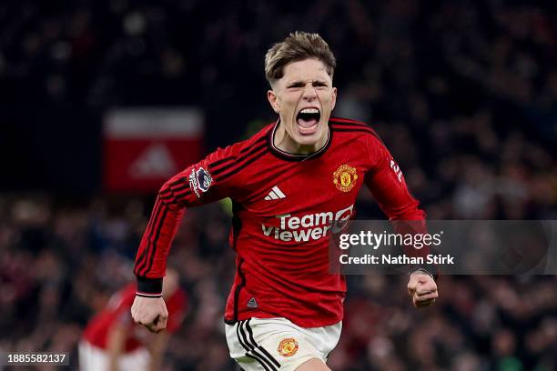 Alejandro Garnacho of Manchester United celebrates after scoring their second side goal during the Premier League match between Manchester United and...