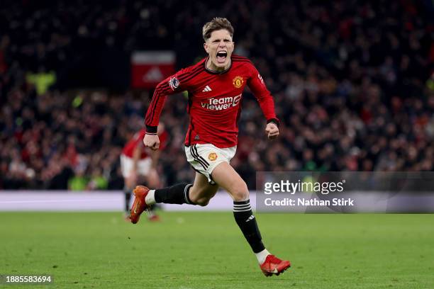 Alejandro Garnacho of Manchester United celebrates after scoring their second side goal during the Premier League match between Manchester United and...