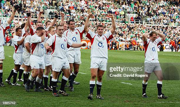 England celebrate, at the final whistle, after winning the Grand Slam in the RBS Rugby Union International match between Ireland and England at...