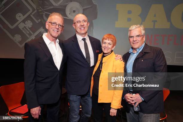 Moderator Jean Louis Rodrigue, Director Laurent Bouzereau, Catherine Wyler and David Wyler seen at Netflix Original Documentary Series "Five Came...