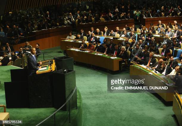President Barack Obama addresses the 65th General Assembly at the United Nations headquarters in New York, September 23, 2010. Obama beseeched the...