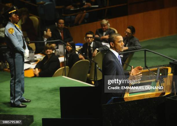 President Barack Obama addresses the 65th General Assembly at the United Nations headquarters in New York, September 23, 2010. Obama beseeched the...