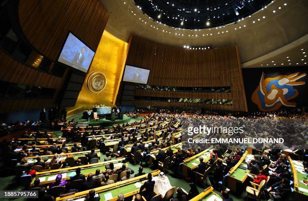 President Barack Obama addresses the 65th General Assembly at the United Nations headquarters in New York, September 23, 2010. AFP PHOTO/Emmanuel...