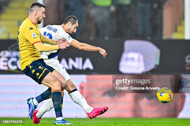 Mattia Bani of Genoa and Henrikh Mkhitaryan of Inter vie for the ball during the Serie A TIM match between Genoa CFC and FC Internazionale at Stadio...