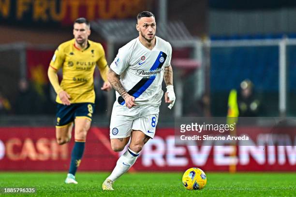 Marko Arnautovic of Inter runs with the ball during the Serie A TIM match between Genoa CFC and FC Internazionale at Stadio Luigi Ferraris on...