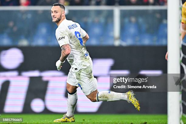 Marko Arnautovic of Inter celebrates after scoring a goal during the Serie A TIM match between Genoa CFC and FC Internazionale at Stadio Luigi...