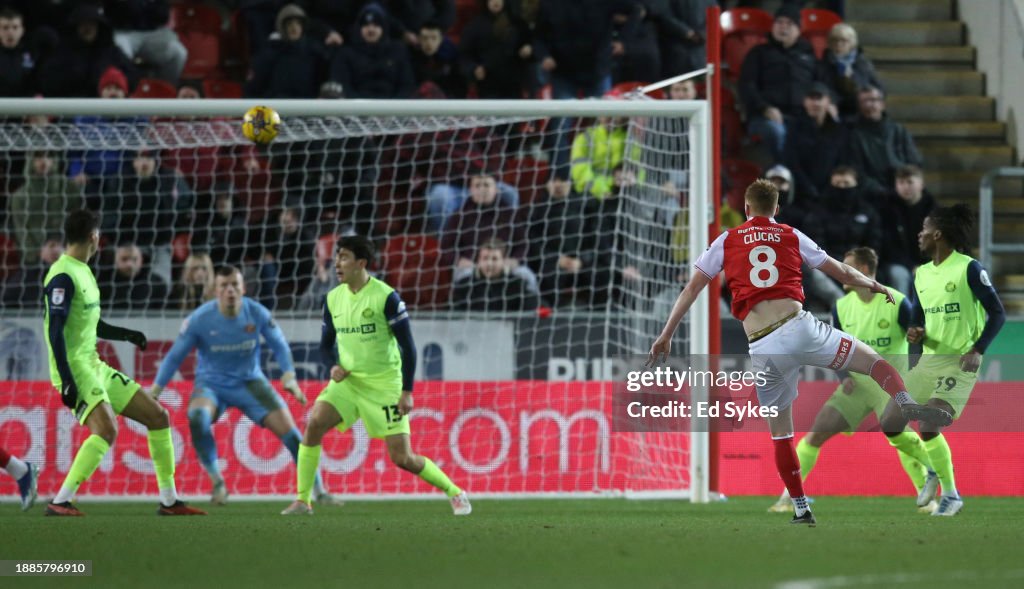 Sam Clucas of Rotherham United scores their first goal during the Sky