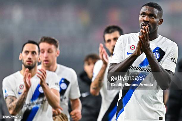 Marcus Thuram of Inter greets the crowd after the Serie A TIM match between Genoa CFC and FC Internazionale at Stadio Luigi Ferraris on December 29,...