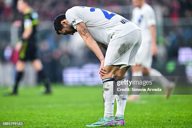 Hakan Calhanoglu of Inter reacts with disappointment after the Serie A TIM match between Genoa CFC and FC Internazionale at Stadio Luigi Ferraris on...