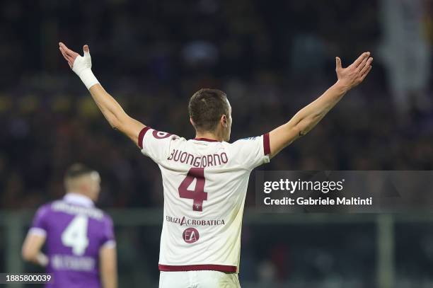 Alessandro Buongiorno of Torino FC reacts during the Serie A TIM match between ACF Fiorentina and Torino FC at Stadio Artemio Franchi on December 29,...