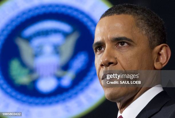 President Barack Obama speaks about US and NATO involvement in military action against Libya during a speech at the National Defense University in...