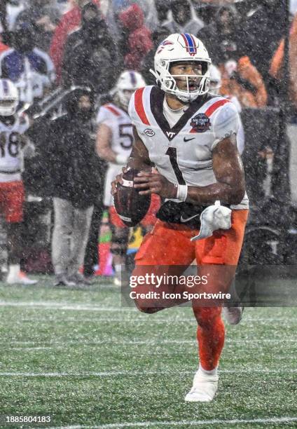 Virginia Tech Hokies quarterback Kyron Drones in action during the Military Bowl between the Virginia Tech Hokies and Tulane Green Wave on December...