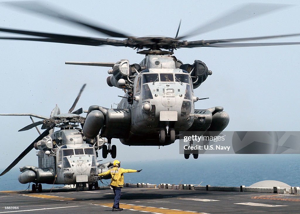 U.S. Navy Helicopter Lifts Off USS Kearsarge