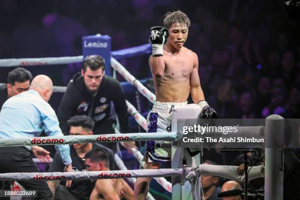 Naoya Inoue of Japan knocks out Marlon Tapales of the Philippines in the 10th round during the IBF, WBO, WBA and WBC Super Bantamweight unification...