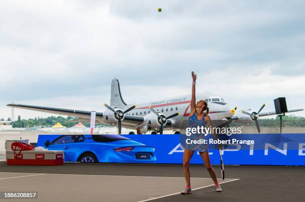 Petra Kvitova of the Czech Republic in action on Day 3 of the bett1 ACES at Tempelhof Airport on July 17, 2020 in Berlin, Germany