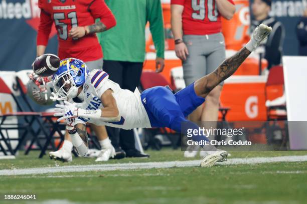 Wide receiver Quentin Skinner of the Kansas Jayhawks can't make a catch during the first half of the Guaranteed Rate Bowl against the UNLV Rebels at...