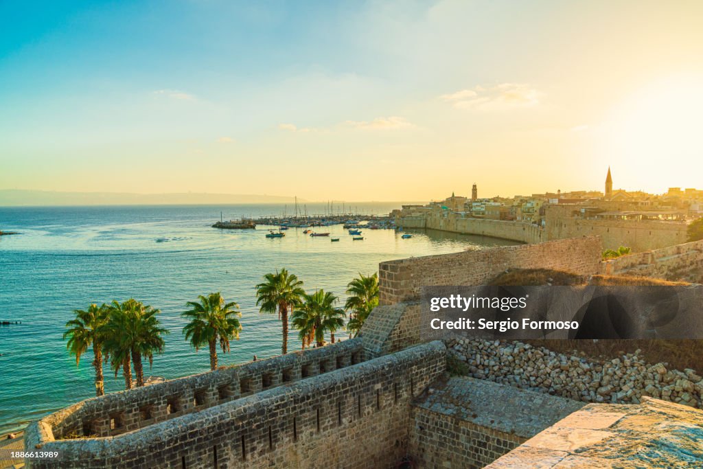 Scenic view of Acre during sunset, a historic city in Israel