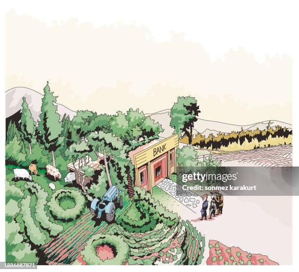 farmer bank - garden tractor stock illustrations