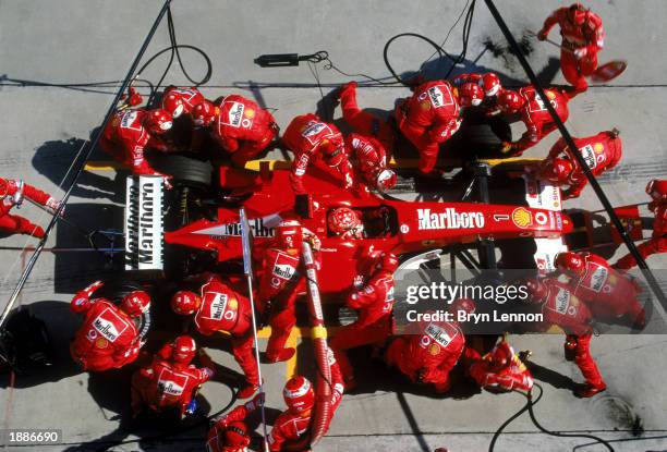 Ferrari driver Michael Schumacher of Germany in a pit stop during the Malaysian Formula One Grand Prix held on March 23, 2003 at the Sepang...