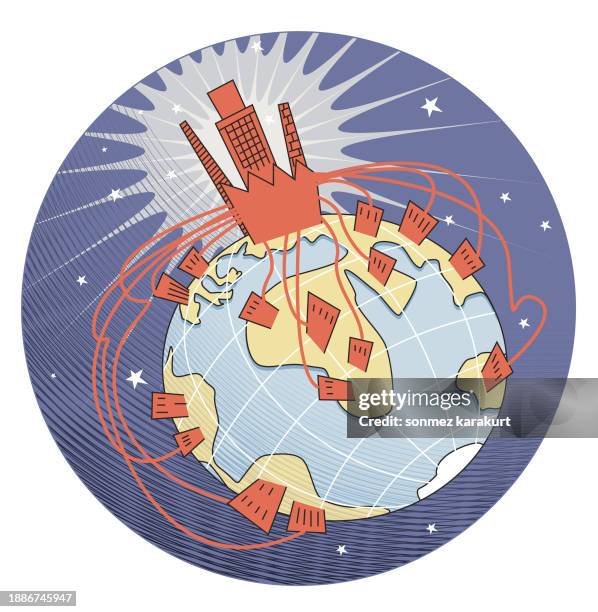 global company spread around the world - capitalism stock illustrations