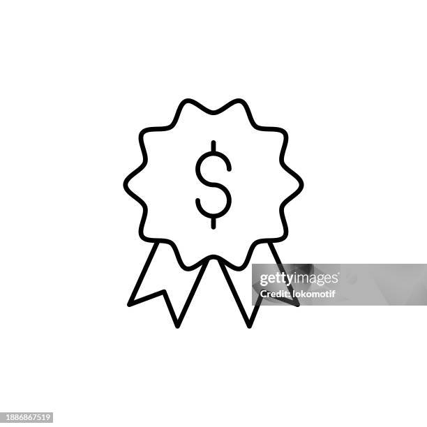 ilustraciones, imágenes clip art, dibujos animados e iconos de stock de icono de línea de insignia de premio en efectivo con trazo editable. el icono es adecuado para el diseño web, las aplicaciones móviles, la interfaz de usuario, la experiencia de usuario y el diseño de la interfaz gráfica de usuario. - exclusivo