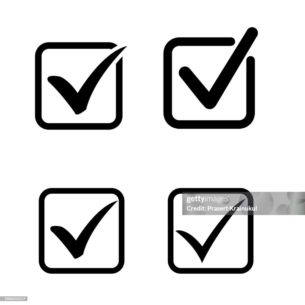 Check mark symbol isolated on white background, tick icon or correct check mark, check mark or checkbox symbol.