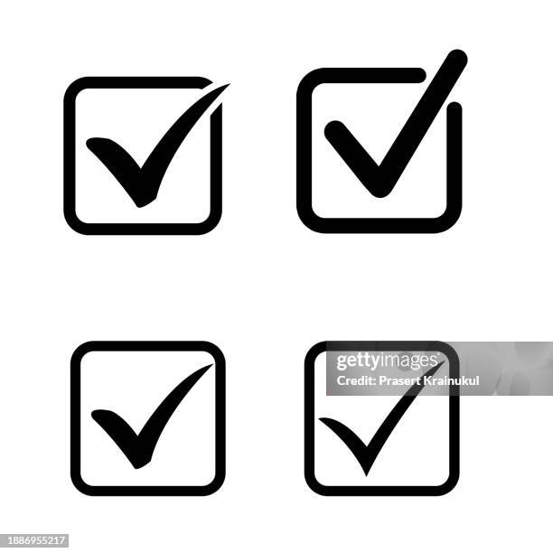 check mark symbol isolated on white background, tick icon or correct check mark, check mark or checkbox symbol. - caixa de verificação imagens e fotografias de stock