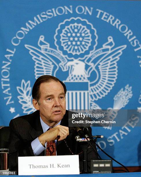 Tom Keane, Chairman of the National Commission on Terrorist Attacks Upon The United States, makes his opening statement at the commission's hearing...