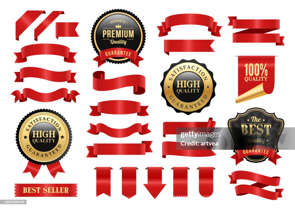 Gold Badges and Red Ribbons Set