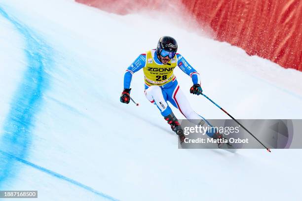 Cyprien Sarrazin of Francein action during the Audi FIS Alpine Ski World Cup men's downhill training on December 27, 2023 in Bormio, Italy.