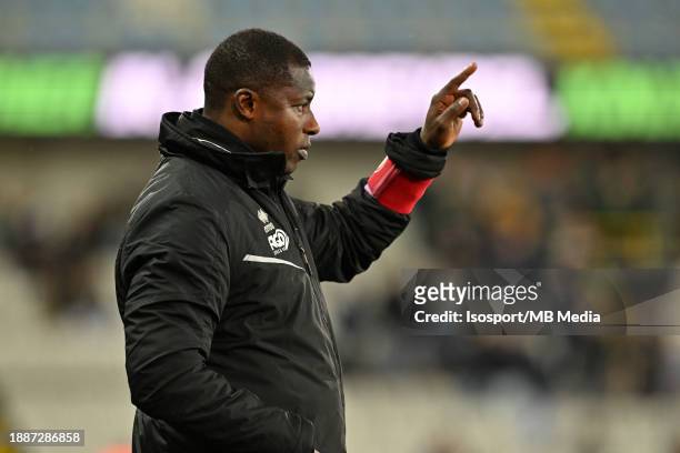 Assistant Coach Joseph Akpala of Kortrijk pictured during the Jupiler Pro League season 2023 - 2024 match day 19 between Cercle Brugge and KV...