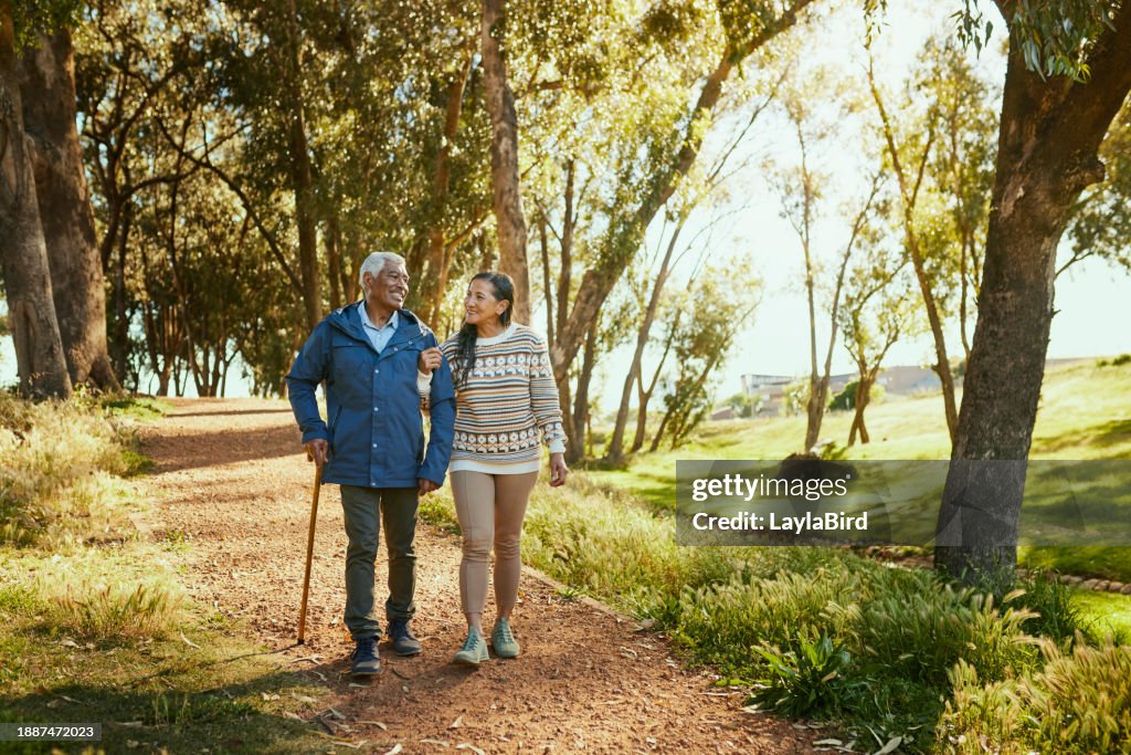 Exploring Nature Together: Elderly Couple Enjoys a Leisurely Walk in the Park